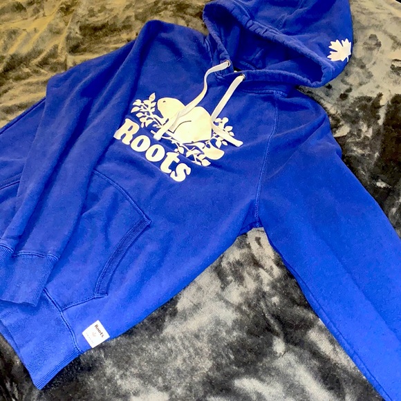 Blue ROOTS pull-over Hoodie - Picture 3 of 4
